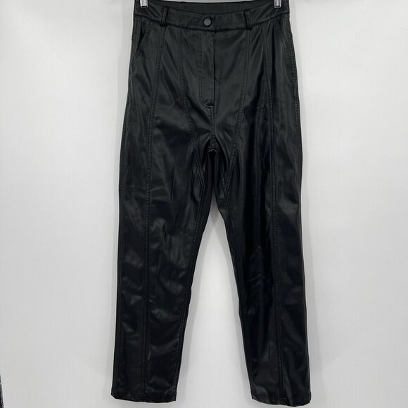 Atlein‎ Collective Black Faux Vegan Leather Pants Straight Leg Women’s Size 8 - Picture 3 of 10